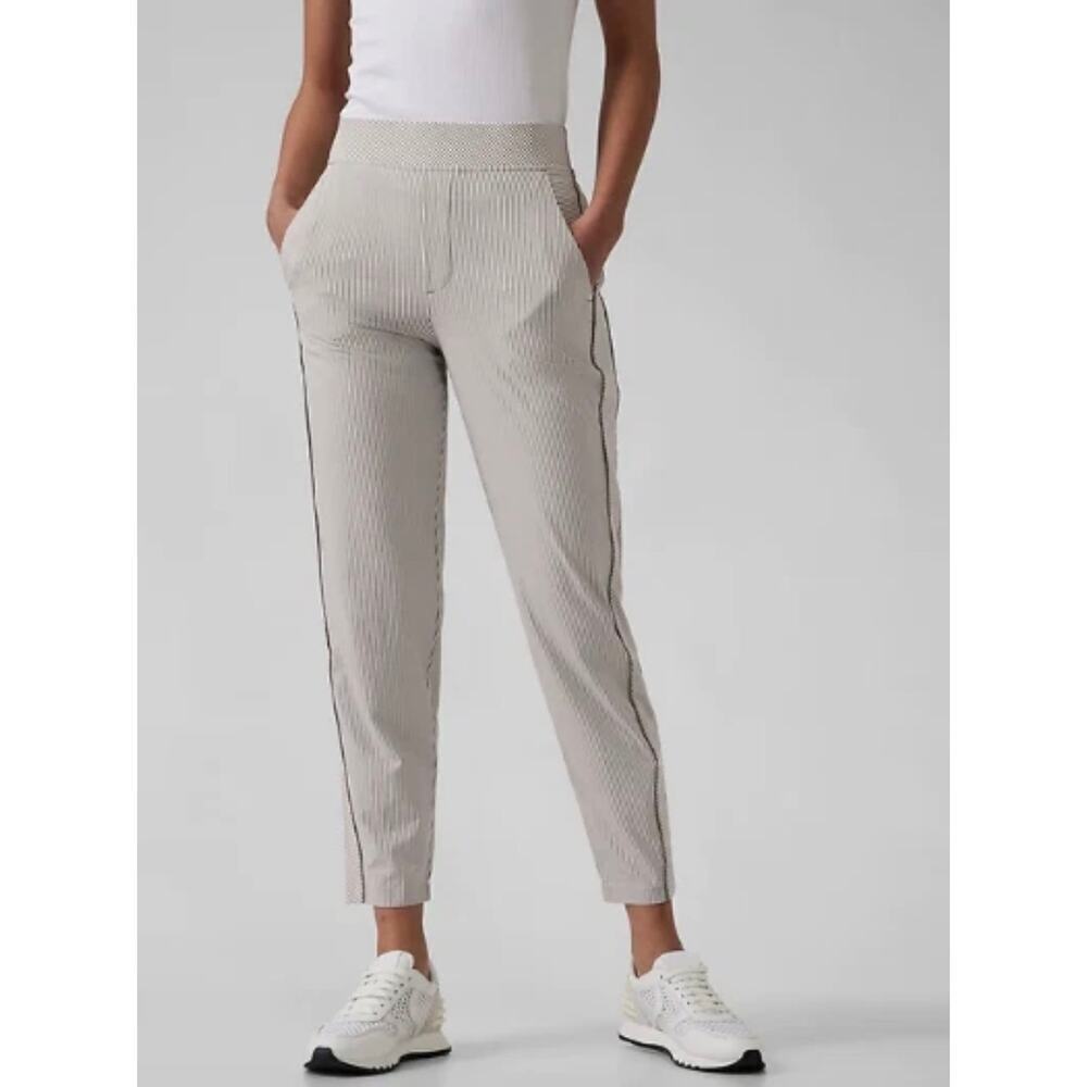 Athleta Brooklyn Mid-Rise Ankle Pant Grey White Stripe Size 14